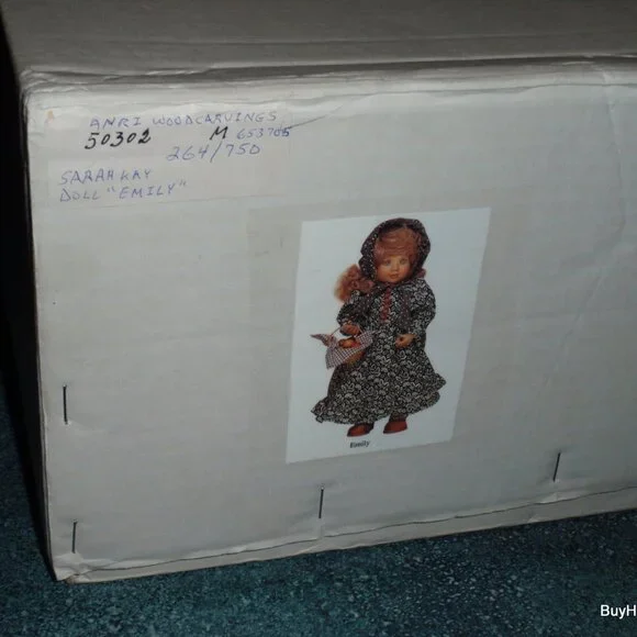 Emily ANRI Wood Carved 14 Doll by Sarah Kay Signed With Basket And Box RARE!